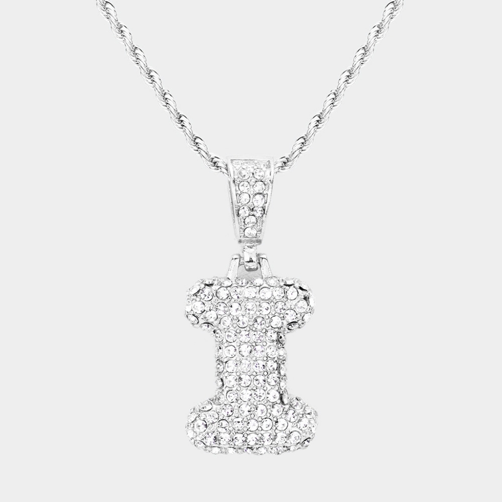 Silver Monogram "I" Crystal Initial Pendant Necklace